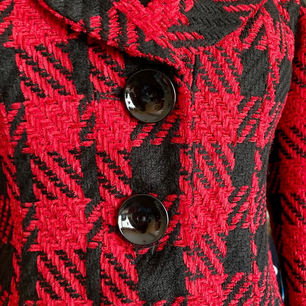 Coldwater Creek Red Black Tartan Plaid Tweed Blazer Size 6P Academia Career - Picture 6 of 12